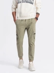 Pánské kalhoty JOGGER s cargo kapsami na zip - khaki V1 OM-PAJO-0125
