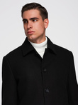 Men's long single-breasted coat with collar and undercoat - black V1 OM-COWC-0106