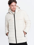 Men's winter jacket with detachable hood - cream V2 OM-JAHP-0150