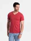 BASIC men's classic cotton tee-shirt with a crew neckline - red melange V17 OM-TSBS-0145