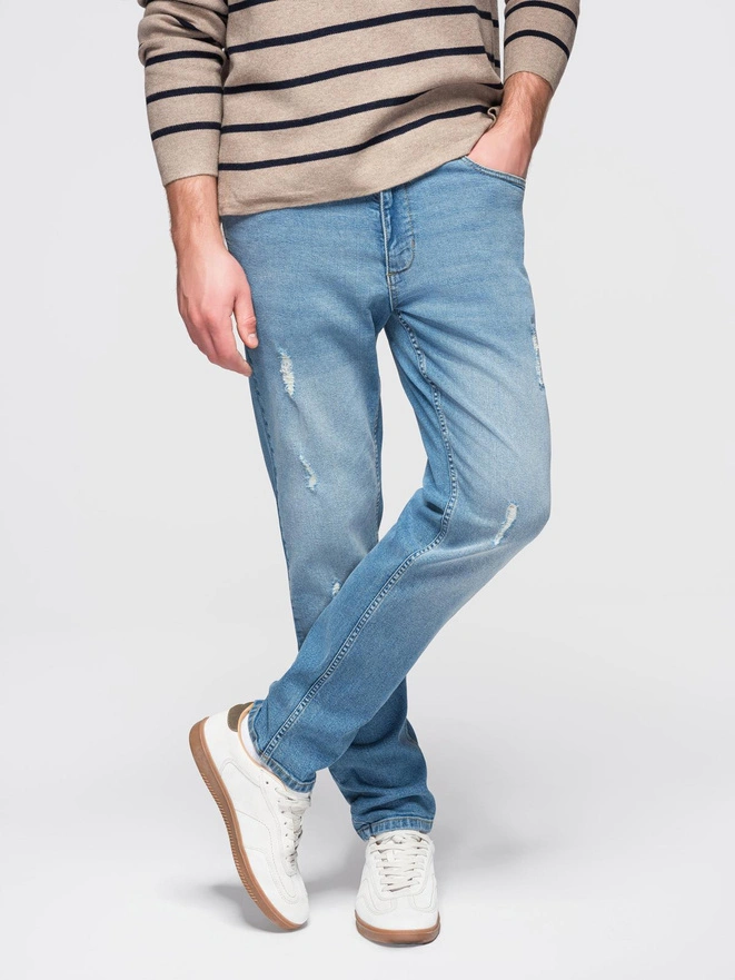 Pantaloni bărbătești SLIM FIT din denim cu frecare - albastru deschis V1 OM-PADP-0255