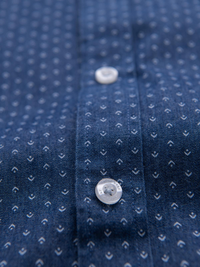 Men's patterned thin denim shirt with pocket - blue V2 OM-SHDS-0179