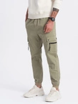 Pánské kalhoty JOGGER s cargo kapsami na zip - khaki V1 OM-PAJO-0125