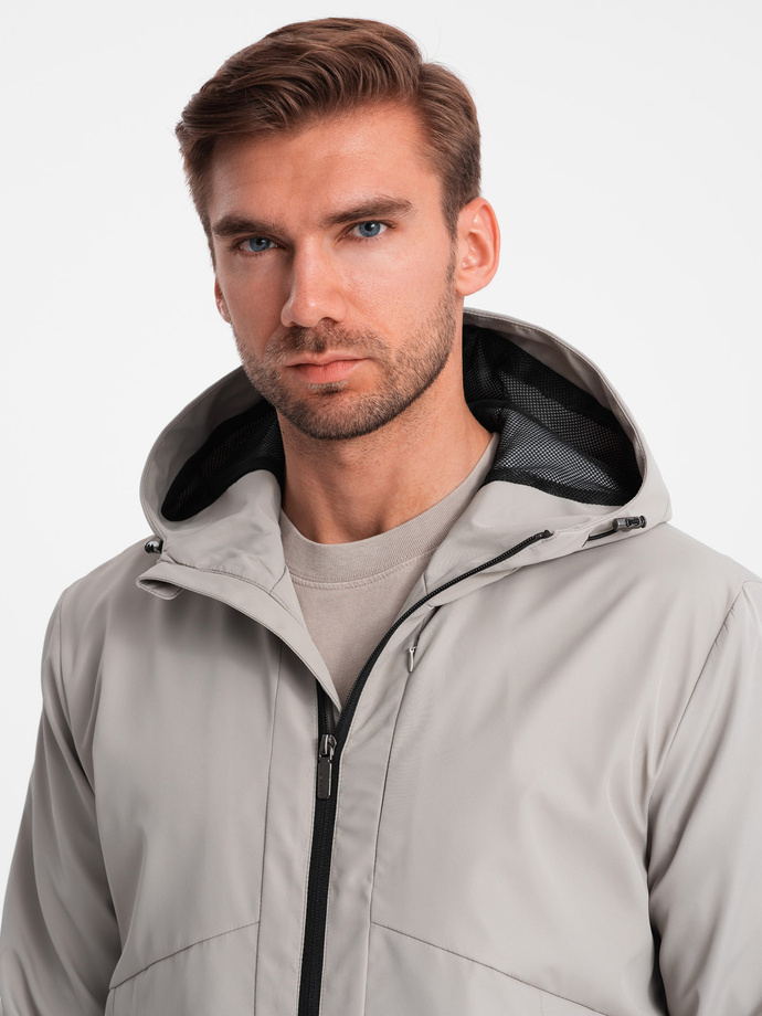 Men's lightweight jacket with mesh lining and hood - grey V6 OM-JANP-0149