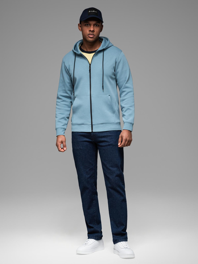 Unzipped hoodie sweatshirt in streetwear style - light blue V4 OM-SSZP-0213