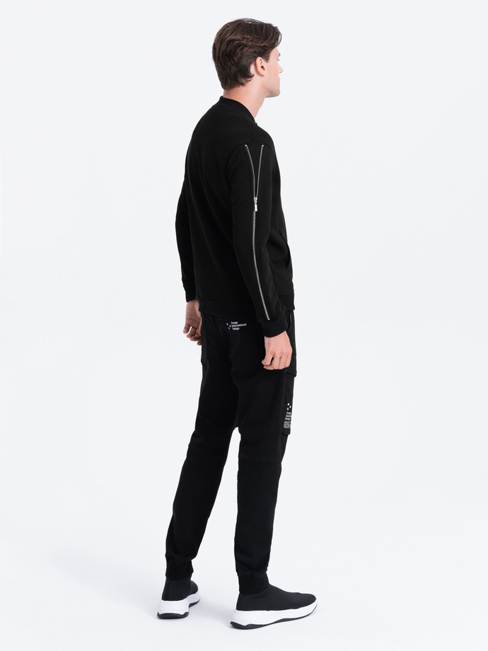 Pánska bunda bomber s ozdobnými zipsami na rukávoch AMSTERDAM - čierna B1367