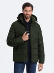 Men's winter jacket with unusual quilting - dark green V2 OM-JAHP-0127