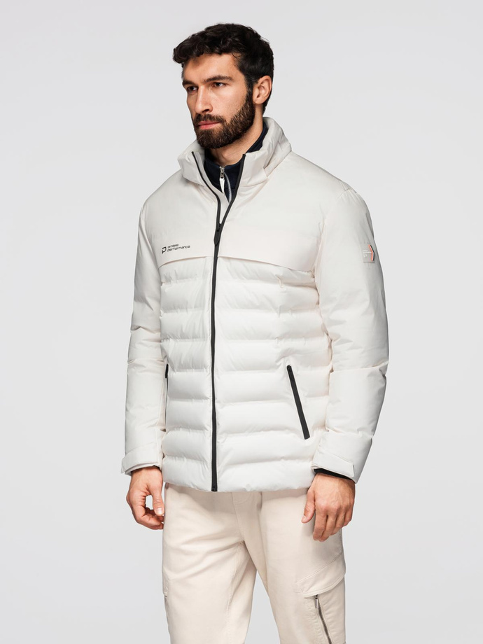 Men's winter jacket with detachable hood - cream V2 OM-JAHP-0150