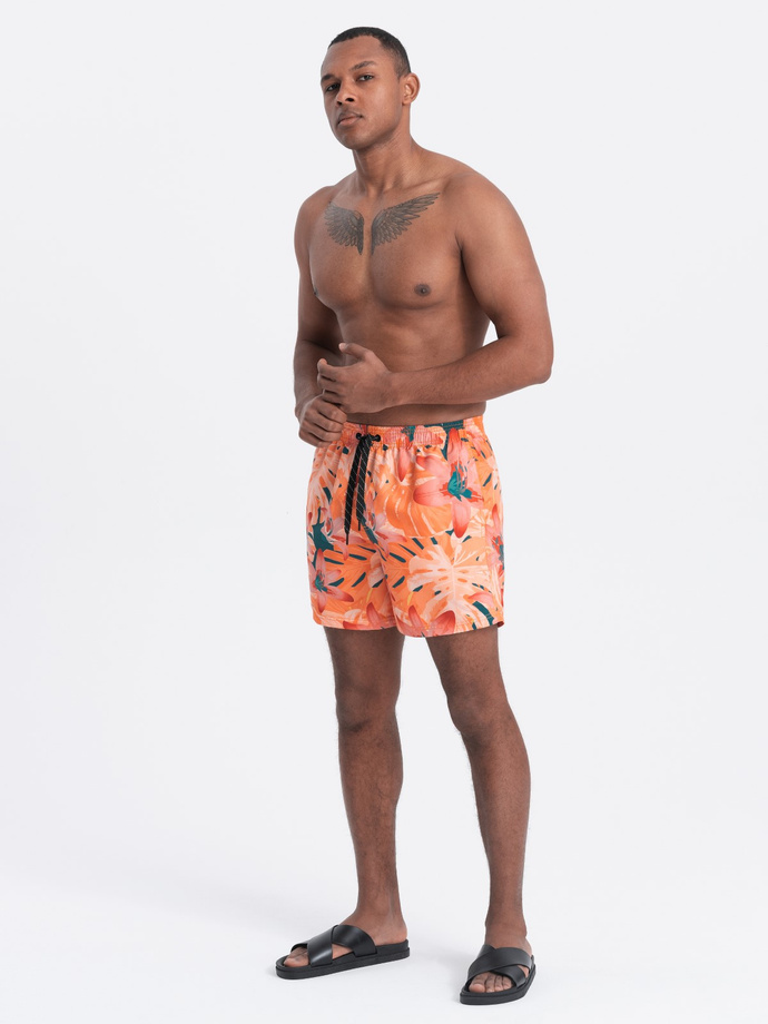 Pantaloni scurți de baie pentru bărbați cu model floral - portocaliu V5 OM-SRBS-0140