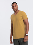BASIC men's classic cotton T-shirt with a serape neckline - mustard V8 OM-TSBS-0145