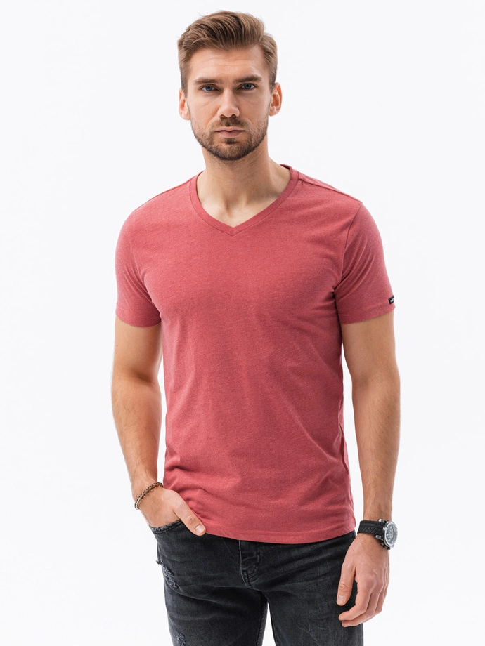 Men's classic BASIC v-neck T-shirt - red melange V17 S1369