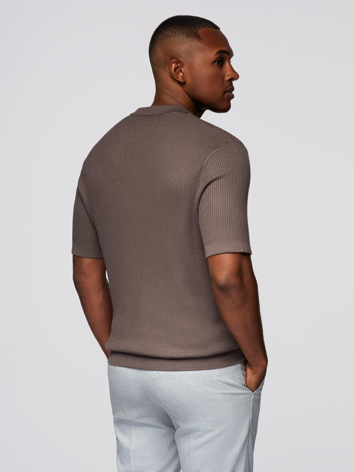 Men's buttonless polo shirt with open collar - ash V4 OM-POSS-0160