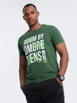 Men's cotton t-shirt with large inscription - green V1 OM-TSPT-0193