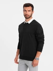 Men's sweatshirt with white polo collar - black V6 OM-SSNZ-0132