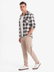 Pantaloni cargo STRAIGHT LEG pentru bărbați cu buzunare în dungi - nisip V2 OM-PACG-0197