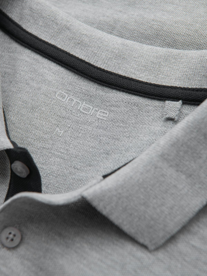 Men's cotton polo shirt with contrast trim - grey melange V7 OM-POSS-0113