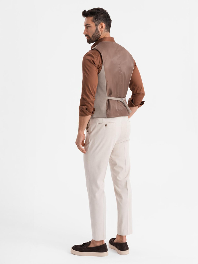 Pánska obleková vesta s klasickými detailmi a podšívkou - béžová V1 OM-BLZV-0142