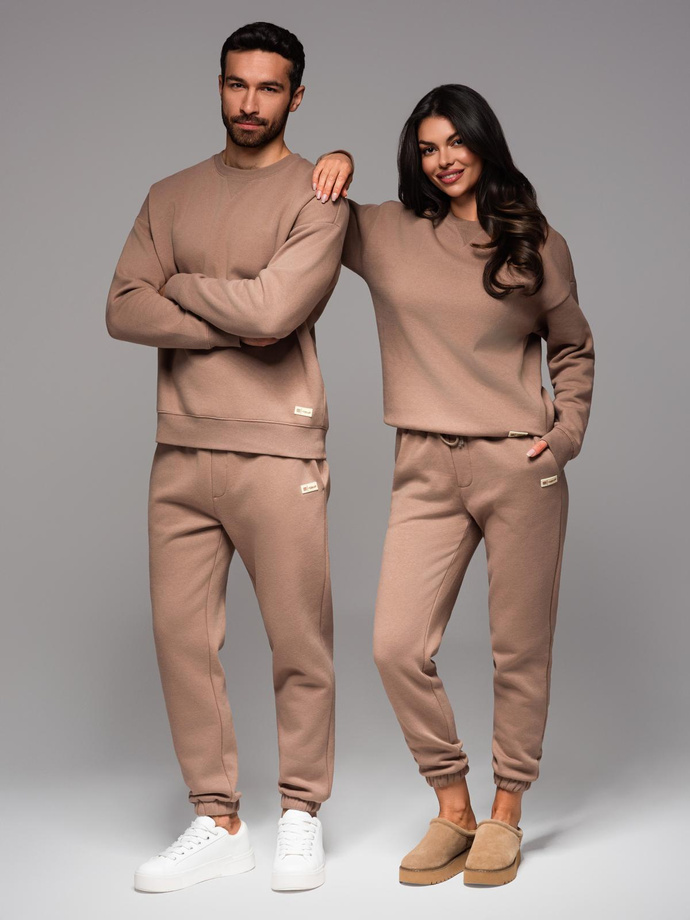UNISEX tracksuit set in athleisure style with pants and sweatshirt - brown V16 Z109