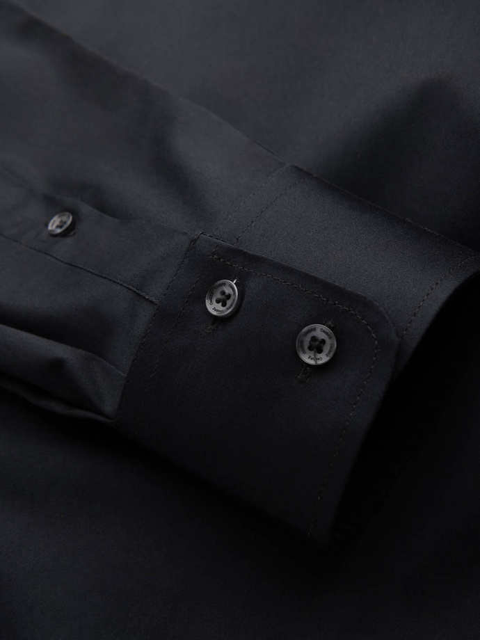 Cămașă clasică pentru bărbați SLIM FIT din țesătură satinată - negru V4 OM-SHOS-0176
