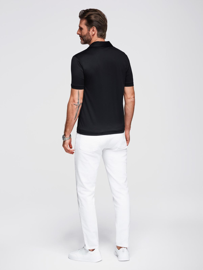 Tricou polo elegant pentru bărbați din material elastic - negru V1 OM-POSS-0150
