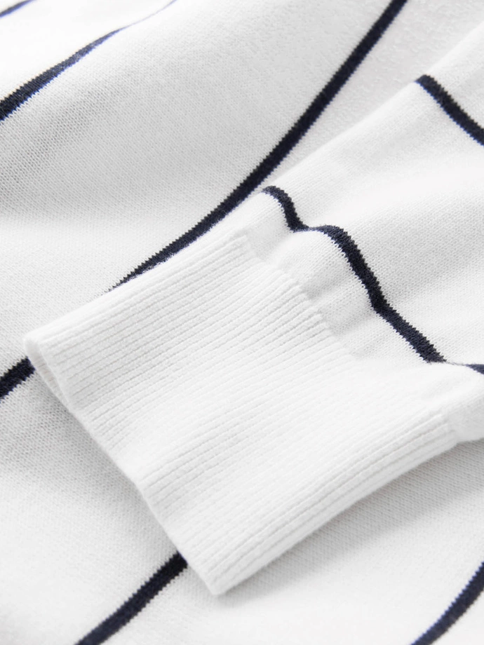 Pánský ležérní svetr s vodorovnými pruhy - krémový V2 OM-SWSW-0143