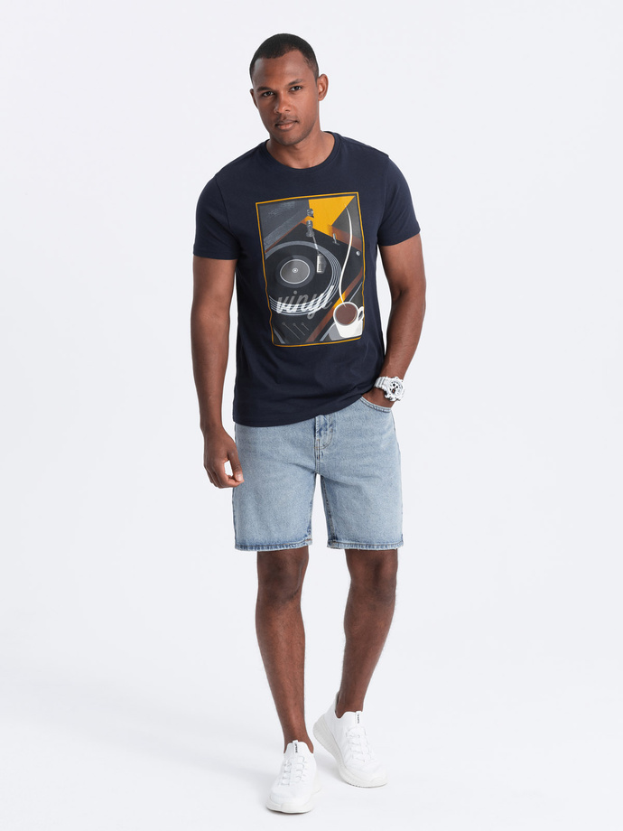 Tricou bărbătesc din bumbac imprimat cu vinil - albastru marin V2 OM-TSPT-0119