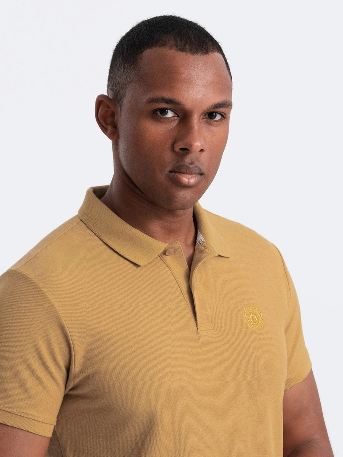 Tricou polo BASIC pentru bărbați BASIC, tricou piqué monocolor - muștar V8 OM-POBS-0100