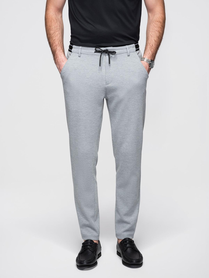 Men's knitted pants with elastic waistband - light grey V1 OM-PACP-0116
