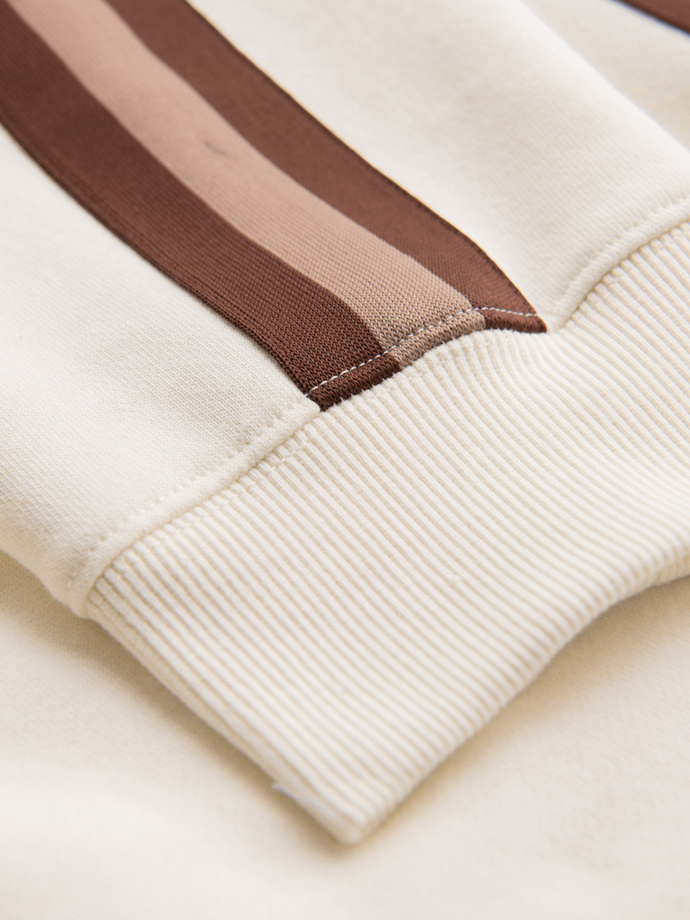 Men's sweatpants with piping and ribbing on the legs - cream V3 OM-PASK-0258