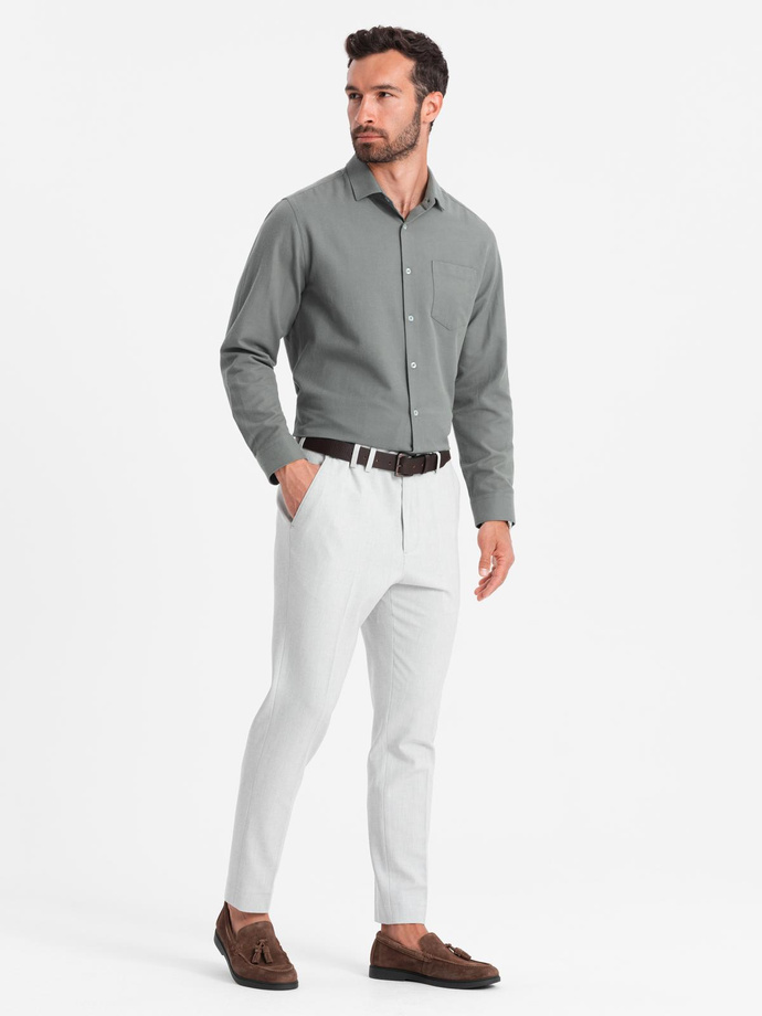 Pánska košeľa REGULAR FIT s vreckami - khaki V4 OM-SHCS-0148