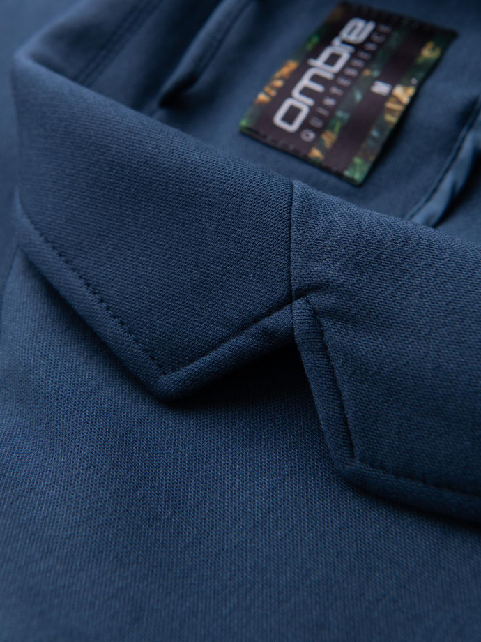 Jachetă bărbătească SLIM tricotată cu textură subtilă - albastru închis V6 OM-BLZB-0101