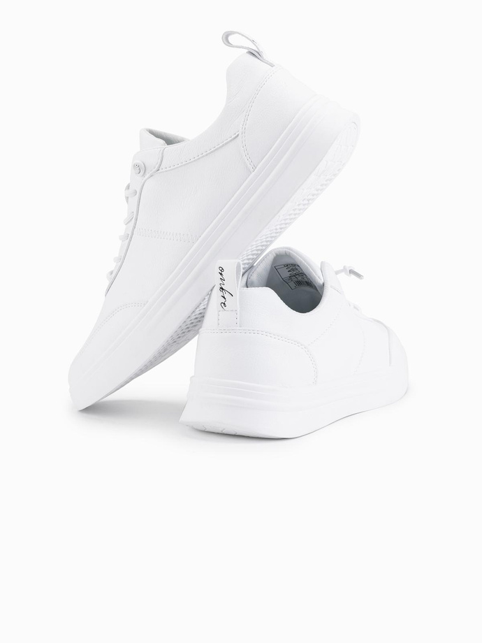 Men's monochromatic sports style shoes with stitching - white V1 OM-FOCS-0159