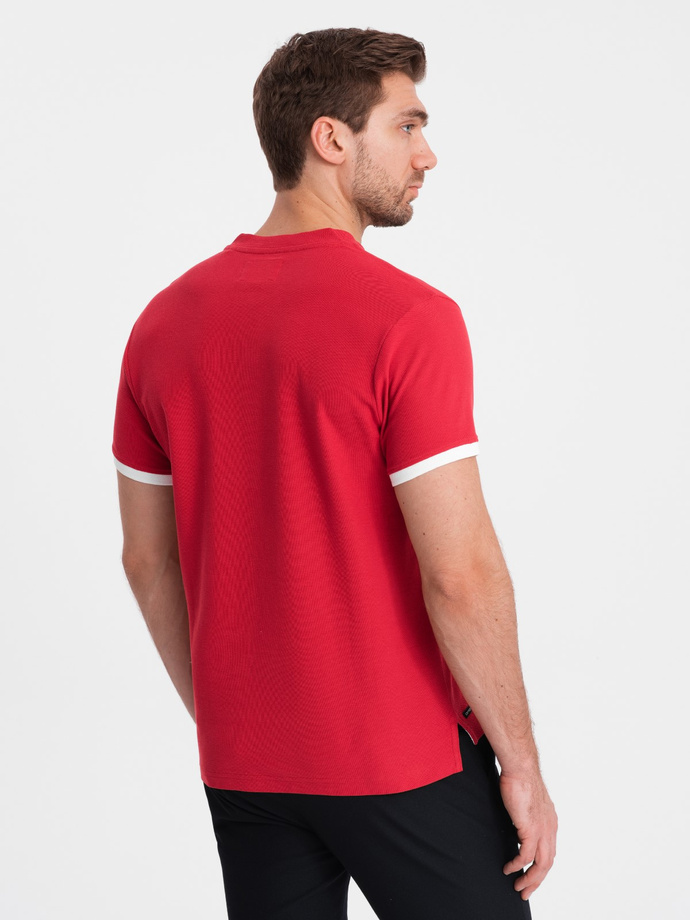 Men's collarless polo shirt - red V2 OM-TSCT-0156