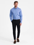 Pánská klasická košile SLIM FIT ze saténové tkaniny - modrá V2 OM-SHOS-0176