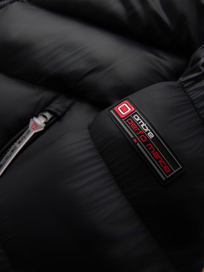 Jachetă matlasată modernă pentru bărbați din materiale combinate - negru V1 OM-JAHP-0303