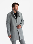 Patterned single-breasted men's coat with pockets - grey V3 OM-COWC-0108