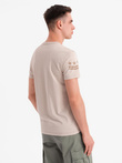 Men's military style printed cotton t-shirt - beige V1 OM-TSWT-0202