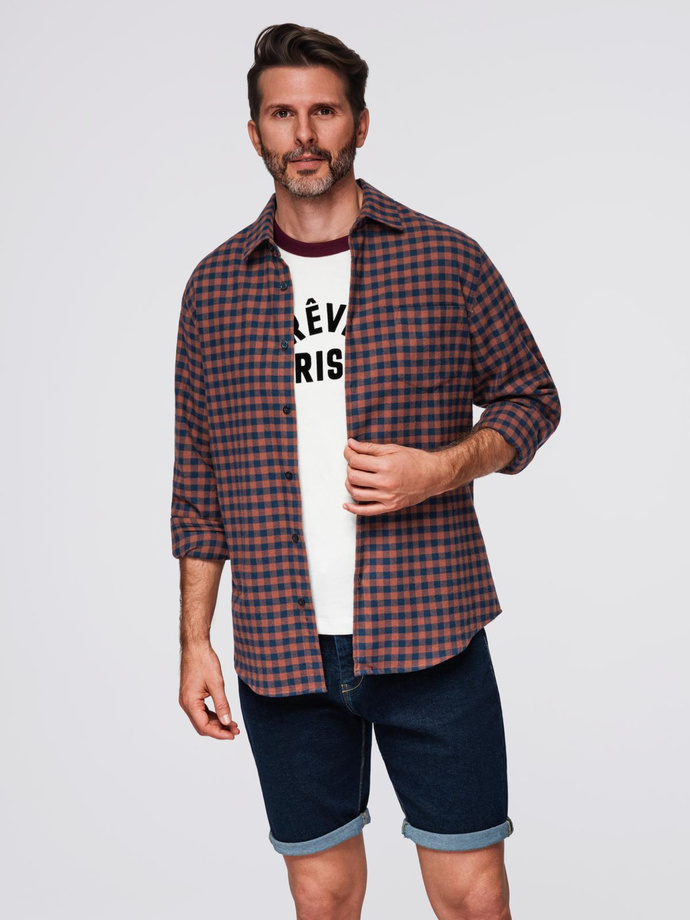 Men's checkered flannel shirt - navy blue and black V6 OM-SHCS-0150