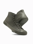 Men's high-top sneakers with rubber toecap - olive V4 OM-FOSH-0138