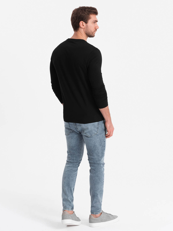 Bărbați semnătură elastan longsleeve cu decolteu rotund - negru V3 OM-LSCL-0102