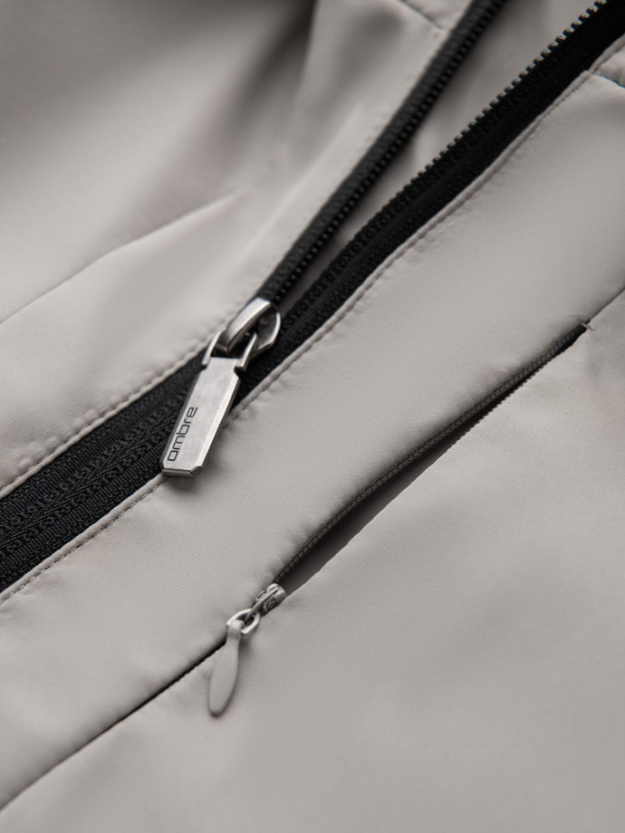 Pánská lehká bunda se síťovanou podšívkou a kapucí - šedá V6 OM-JANP-0149