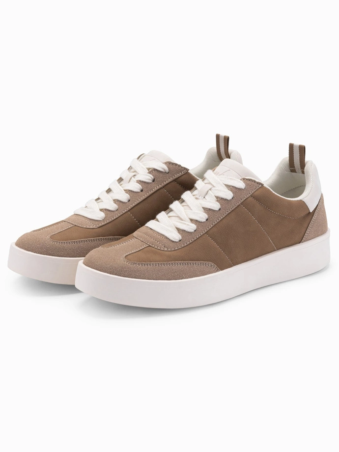 Old-school men's sneakers on thick sole - light brown V1 OM-FOSL-0170