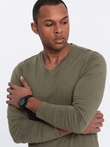 Men's unprinted longsleeve with v-neck - dark olive V2 OM-LSBL-0108
