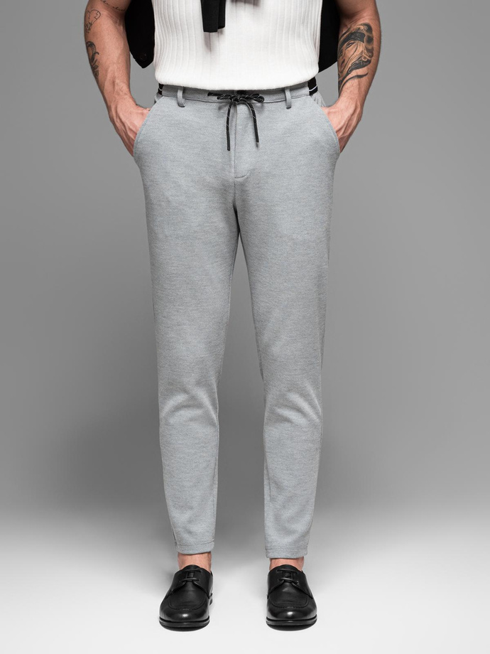 Pantaloni bărbătești tricotați cu talie elastică - gri deschis V1 OM-PACP-0116