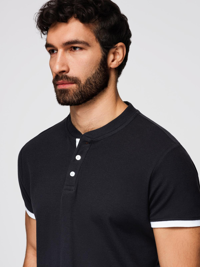 Tricou polo fără guler pentru bărbați - negru V8 OM-TSCT-0156