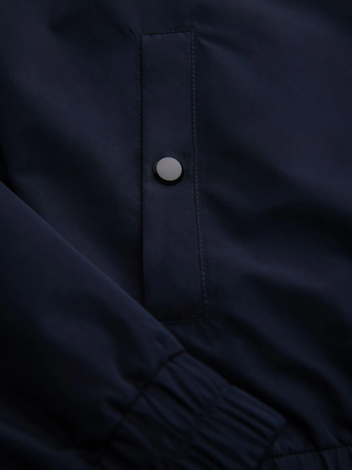 Men's jacket with hood and high collar - navy blue V2 OM-JANP-0222