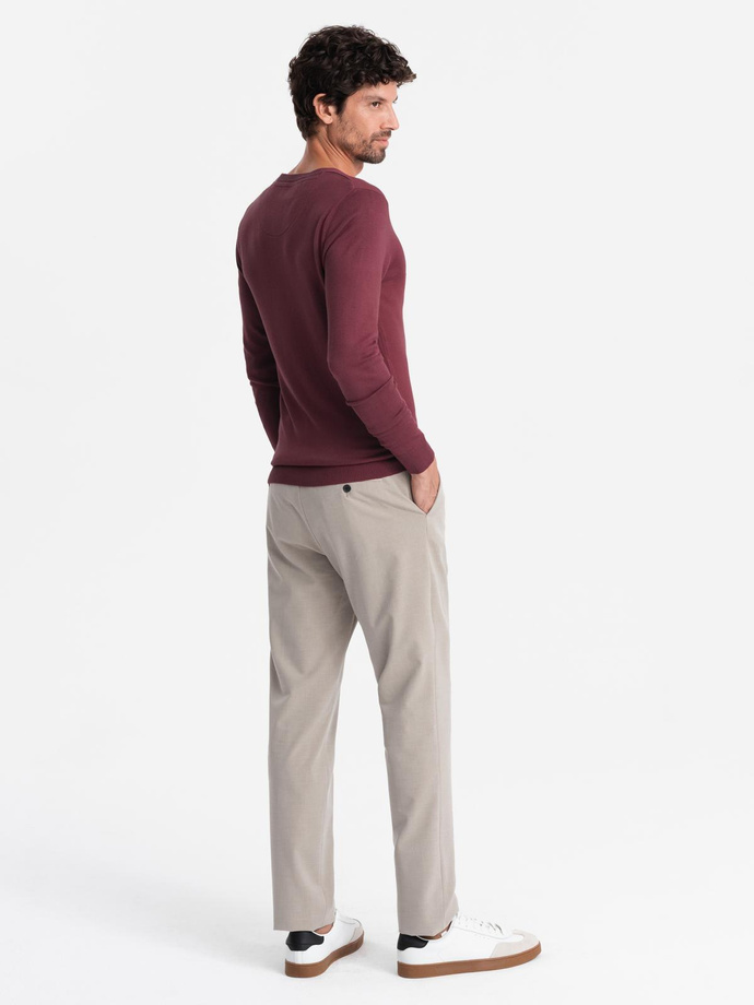 BASIC men's viscose classic sweater with round neckline - maroon V11 OM-SWBS-0106