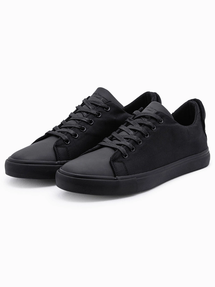 Pantofi de sport casual pentru bărbați într-o singură culoare, din materiale combinate - negru V1 OM-FOCS-0105