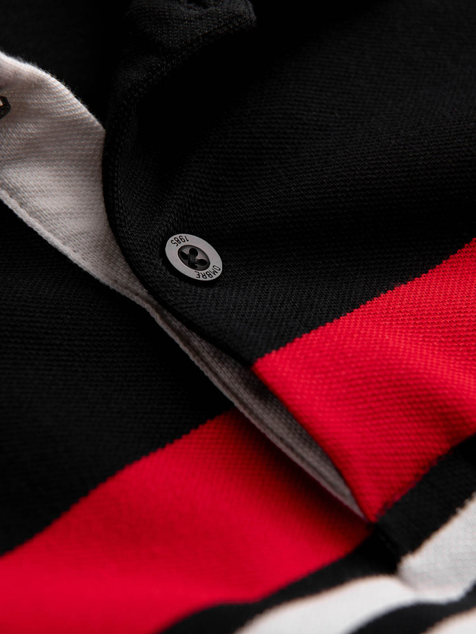 Tricou polo pentru bărbați cu dungi în două tonuri - negru V2 OM-POSS-0127
