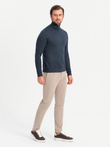 Men's knitted turtleneck with viscose - navy blue V4 OM-SWTN-0127